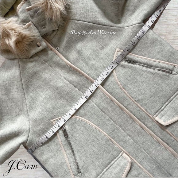 J.Crew Italian Stadium-Cloth sage Wool Coat with Faux Fur Hood *shop@iamwarrior - Picture 8 of 11